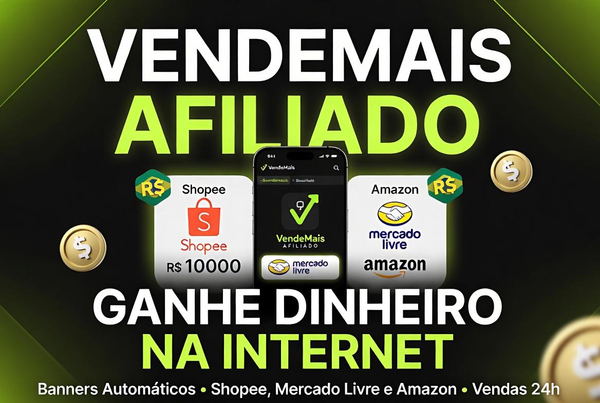 VendeMais Afiliado: Ganhe Dinheiro na Internet com Banners Automáticos na Shopee, Mercado Livre e Amazon